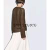 MD Spring/Summer New Arrival Women's Lazy Yandan Brown Light Linen Blend V Neck Knitting Cardigan 5634576
