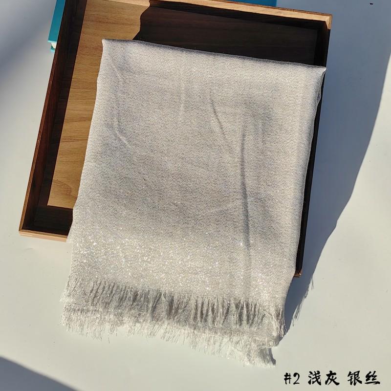 Lastest Brand Design Scarf Shiny Solid Color Shawls Rayon Fabric Gold Silk Silver Wire Head Shawl Fringe Hijab For Women