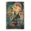 Haunted House Vintage Metal Sign,  Gothic Art Style Mysterious Halloween Wall Art Decor, Iron Foil Engraving for Living Room