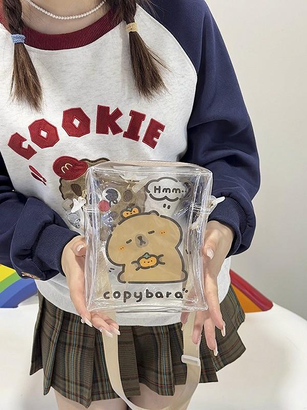 Capybara Cute Pvc Small Crossbody Bag With Zipper Closure For Daily Use