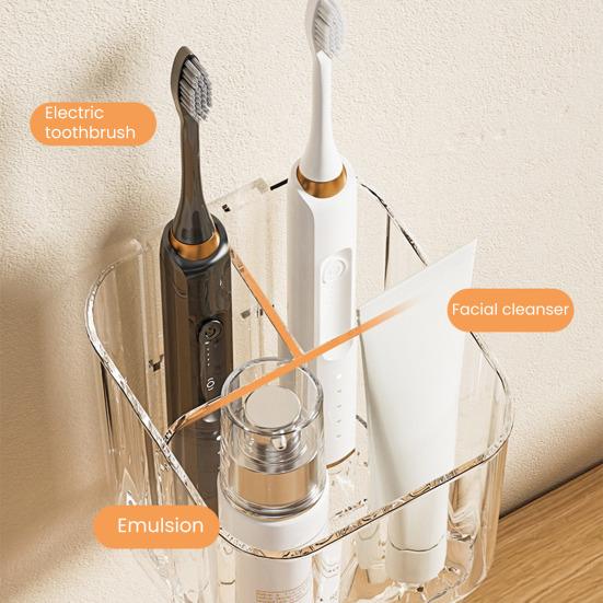 Toothbrush Holder with Drain Tray 3 Slots Toothbrush And Toothpaste Holder with Removable Divider Wall-Mounted or Countertop Bathroom Caddy Organizer