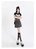 2025 Women's Gray High-Waist A-Line Miniskirt: College Style, Summer Slimming, Anti-Exposure Hip-Hugging Design