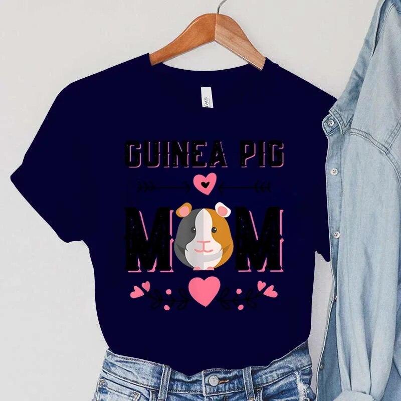 Guinea Pig Mom T-Shirts Women's Summer Clothing Pets Guinea Pig Tops Cartoon Flower Casual Fashion Tees Vintage Female T-Shirts