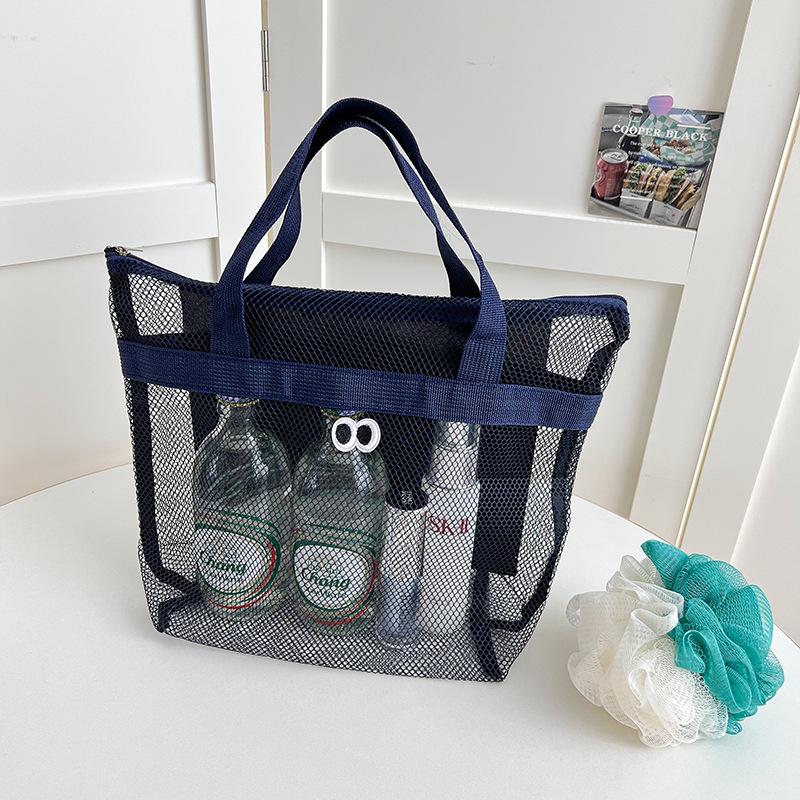 Korean-Style Large Mesh Beach Bag for Toiletries & Makeup - Portable & Water-Resistant