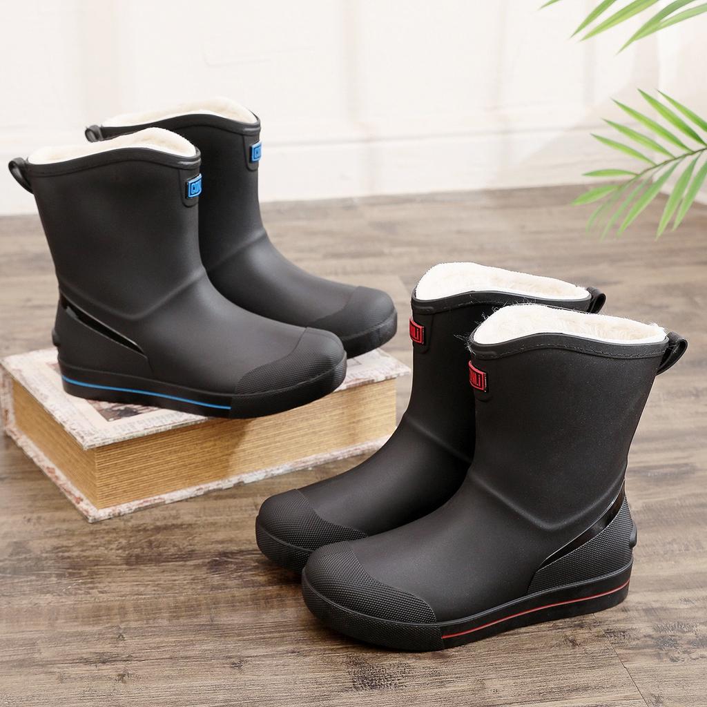 [One piece] Rain shoes men's short and medium non-slip waterproof shoes outdoor water boots warm fishing rain boots rubber shoes