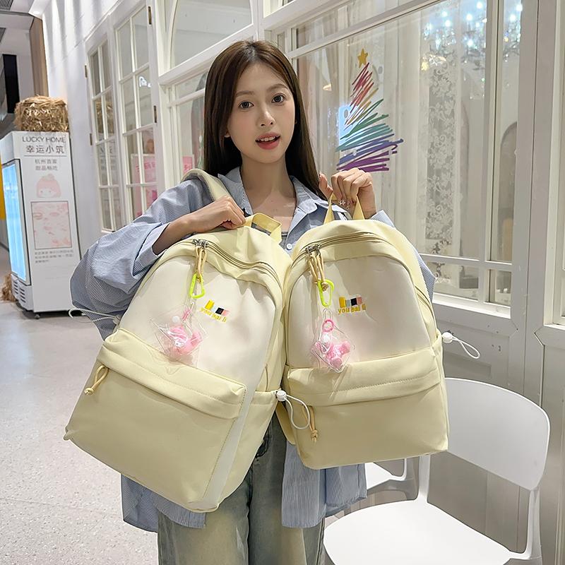 

Middle School Student Schoolbag Girls Color Block Backpack Small розовый