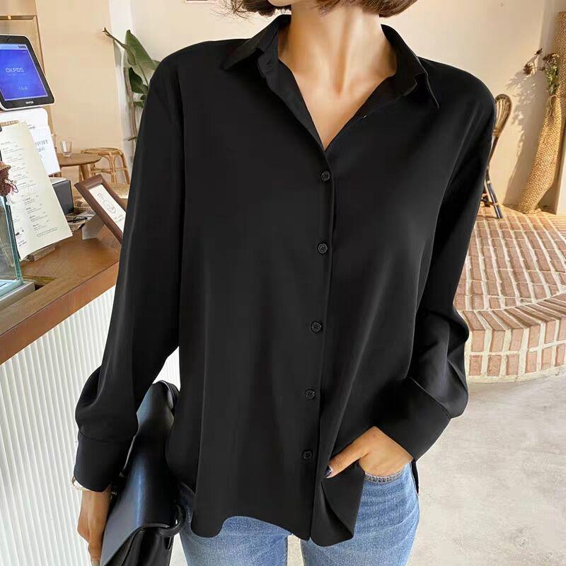 Unisex Korean Style Long Sleeve Solid Color Shirt – Lightweight and Fashionable for Spring & Autumn