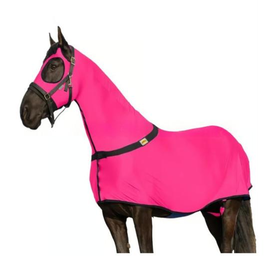 Ganzkörper-Pferdedecke mit Reißverschluss-Kapuze Bauchgurt Dehnbar Atmungsaktiv Pony Elastischer Strumpf Slinky mit Halsbedeckung Pferdebedarf