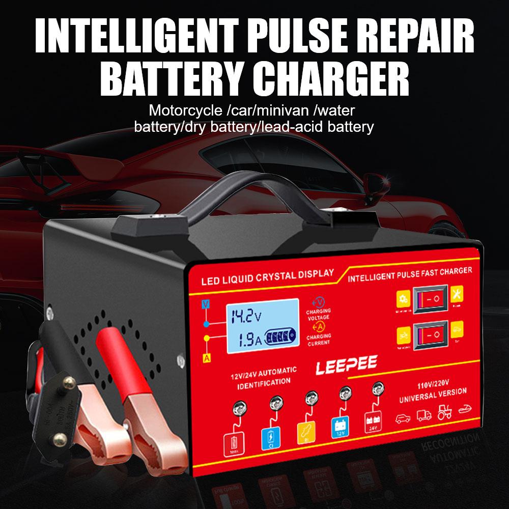 Digital LCD Display Overvoltage Protection Car Battery Charger EU US Plug 12V 24V 6A Intelligent Pulse Repair Voltage Temperature Detection
