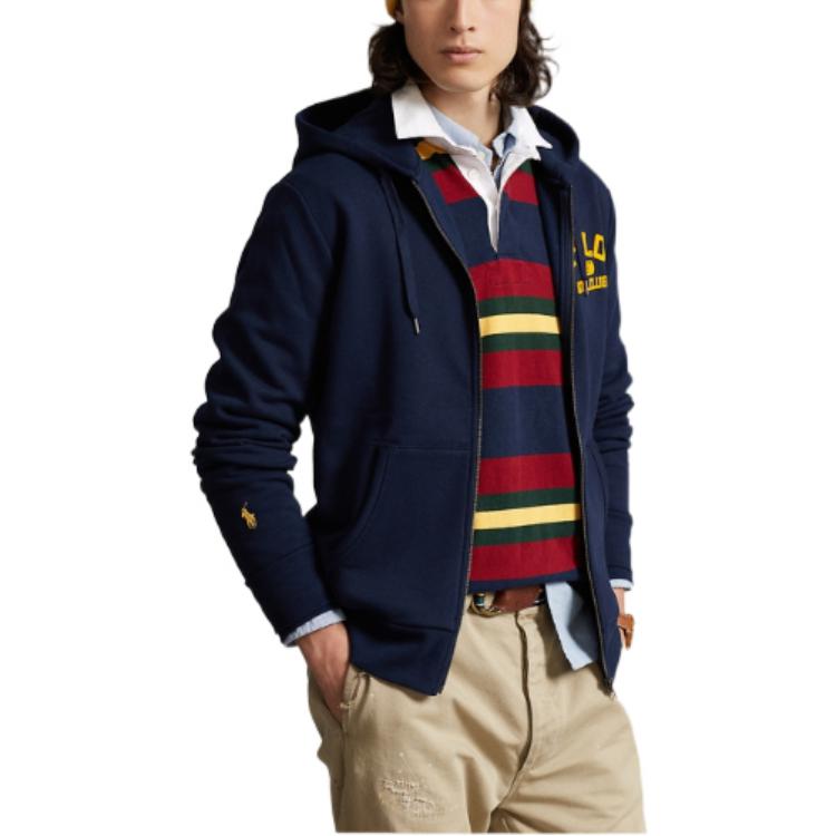 Polo Ralph Lauren FW22 Letter Print Zip-Up Hoodie Men Hoodies Navy-Blue MNPOKNI16822185-410
