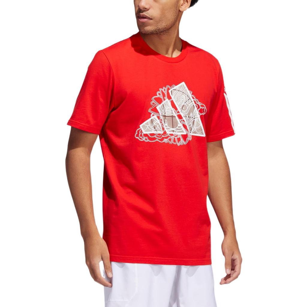 adidas T Shirts Men's Red Crew Neck Moderate Straight Fit IC8106