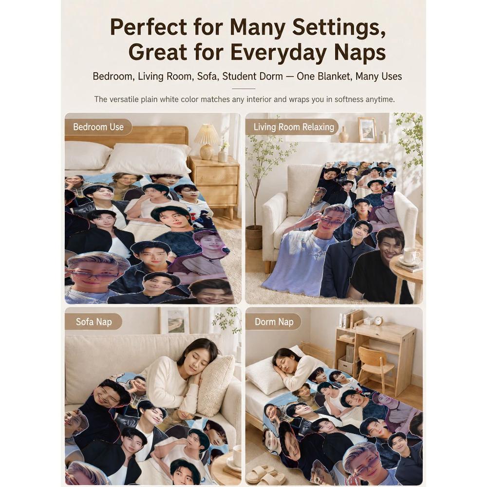 Rm Kim Namjoon Kpop Collage Print Flannel Blanket Soft Warm Throw Blanket For Living Room Bedroom Recliner Home Decor Holiday Gift