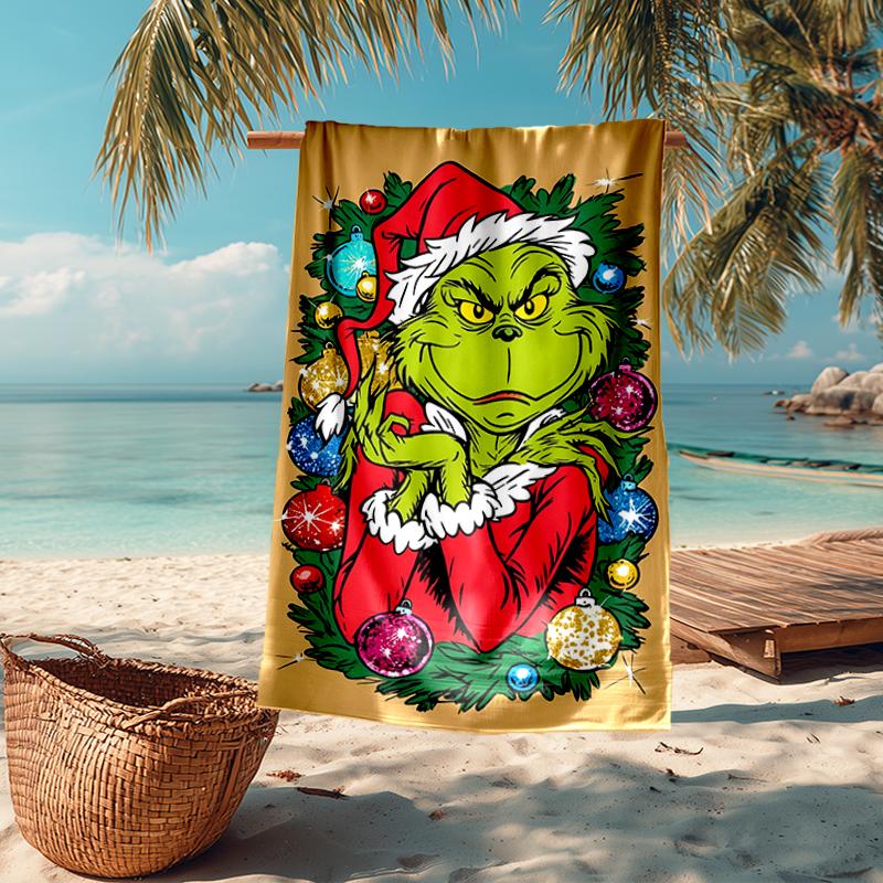 Ultra-Soft Beach Towel with Grinch Theme,Ideal for Pool - Camping, Diving - Perfect Travel Essential, Vibrant Beach Towel.