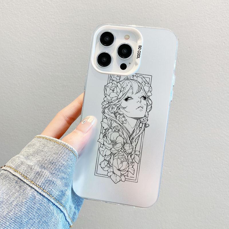 Beautiful Flower Girl Line Design Durable Laser Phone Case For iPhone 13 Mini 12 11 Pro Max 17 16 15 14 Pro Max Plus Back Covers