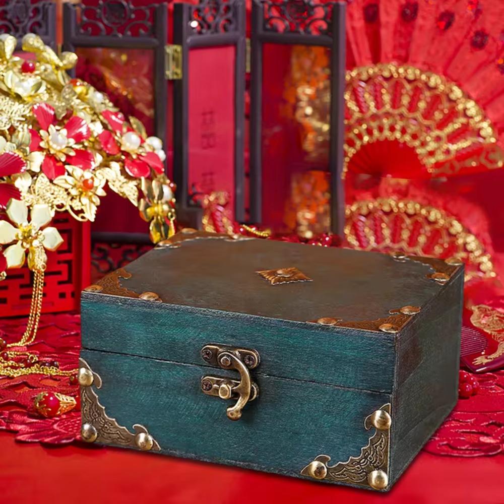 Retro Jewelry Storage Case Square Wood Treasure Box Lockable Password Box  Bracelet