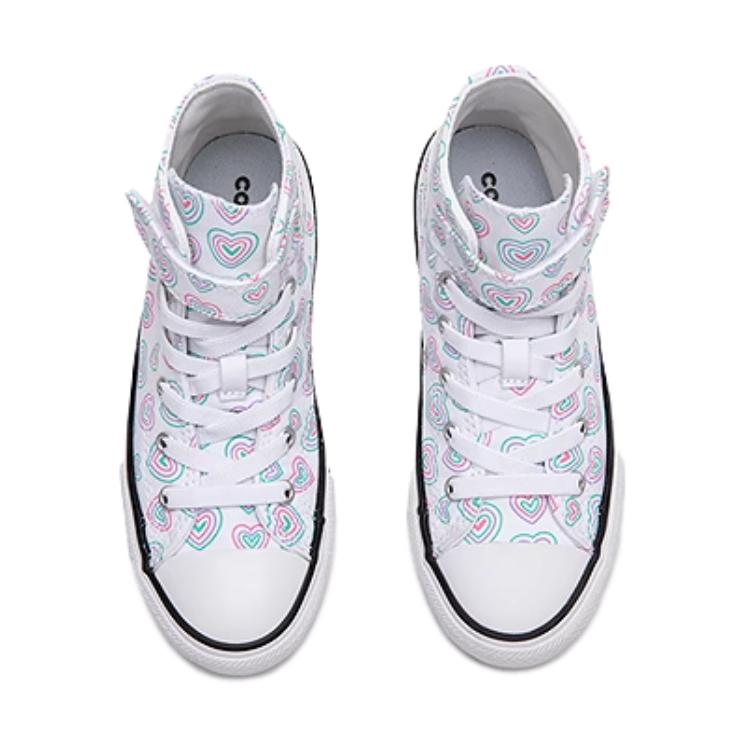 Converse Chuck Taylor All Star EasyOn High PS Hearts Kids Sneakers White Oops-Pink A08377C