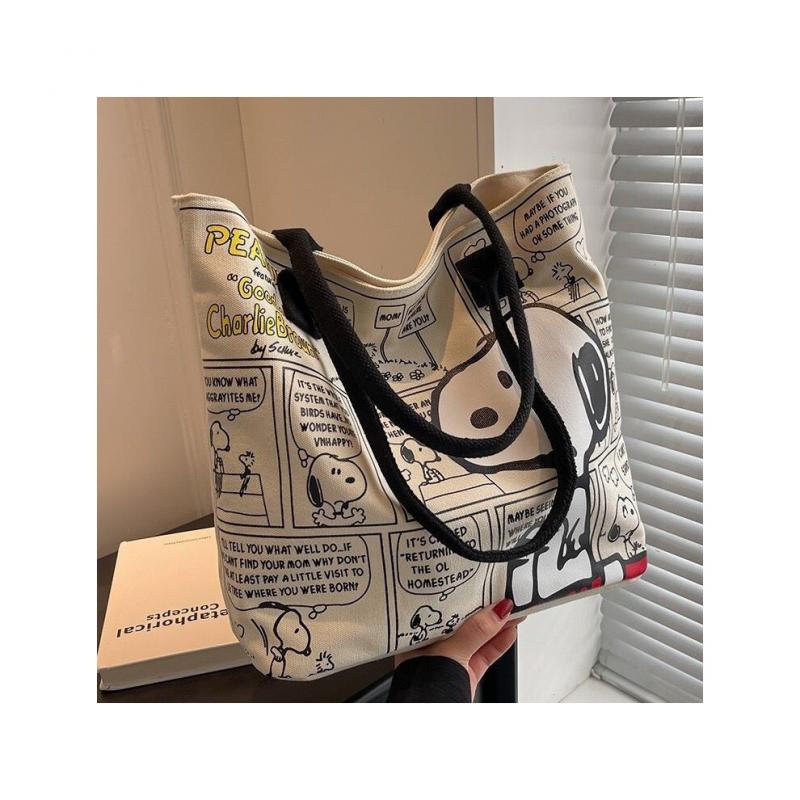 Sac à bandoulière en toile à motif Snoopy pour filles à la mode, compartiments internes multiples, sac à bandoulière décontracté pour tous les jours, sac de rangement grande capacité