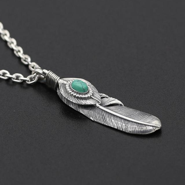 

Ювелирные изделия из стерлингового серебра S925, винтажный тайский серебряный кулон ручной работы с орлом и бирюзовым пером