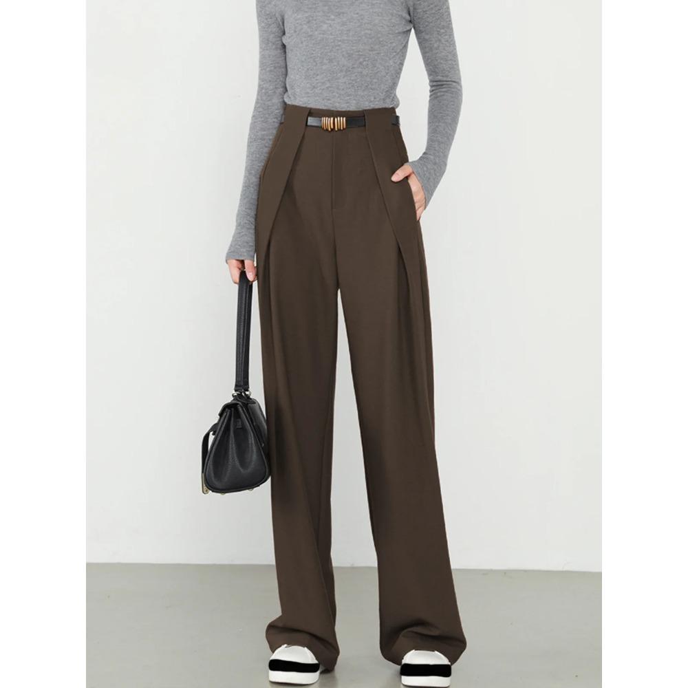 European and American new lazy style high-end suit pants, high-waisted loose wide-leg pants, fashionable simple and casual straight-leg pants