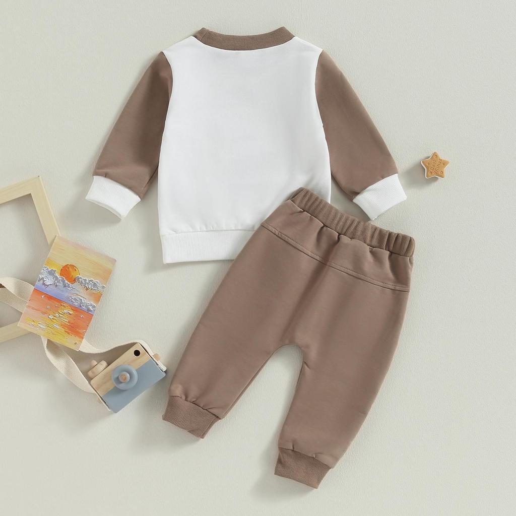 Toddler Boys 2 Piece Outfits 6M 12M 18M 24M 3Y Rugby Letter Print Long Sleeve Sweatshirt and Elastic Pants for Baby Fall Spring Clothes