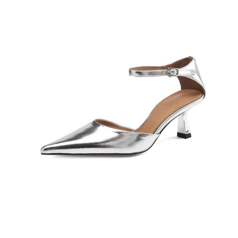 Summer Women's Leather Sandals Women's Buckle Bag Heel Non-slip Beef Tendon Sole Large Size New Hollow Sandals Fashion Stiletto