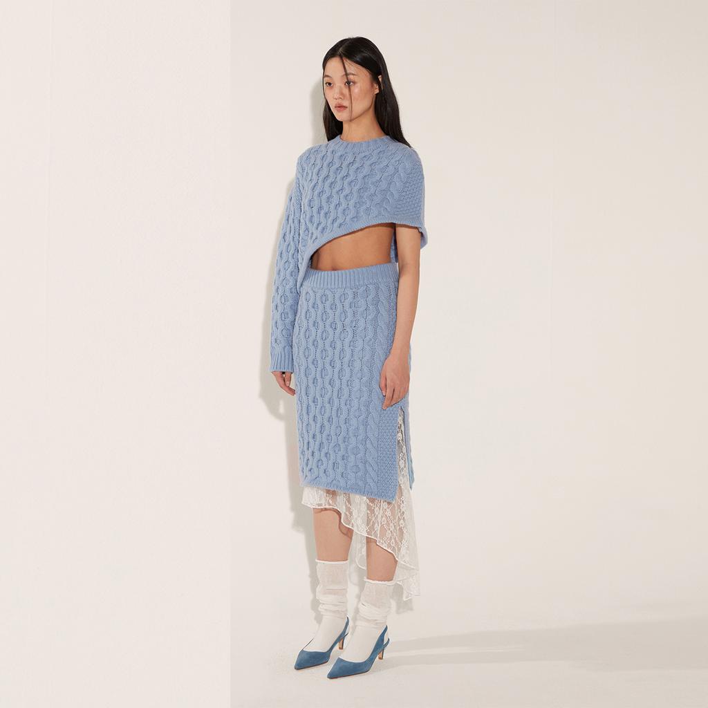 Soltipebeul Oblique Fisher Knit Top [Blue]