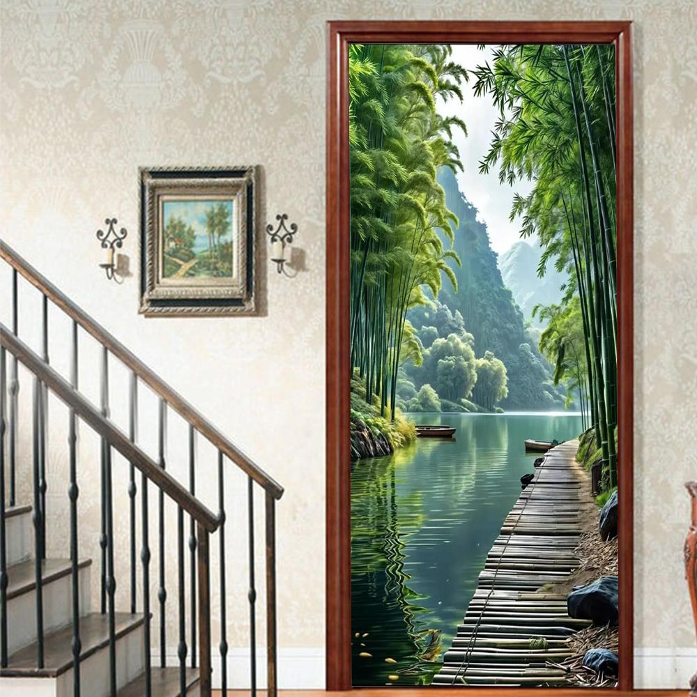 1Pcs landscape Vinyl Door Sticker For Bedroom Home Decor Self Adhesive Removable Wall Decal Door Renovation Waterproof Poster