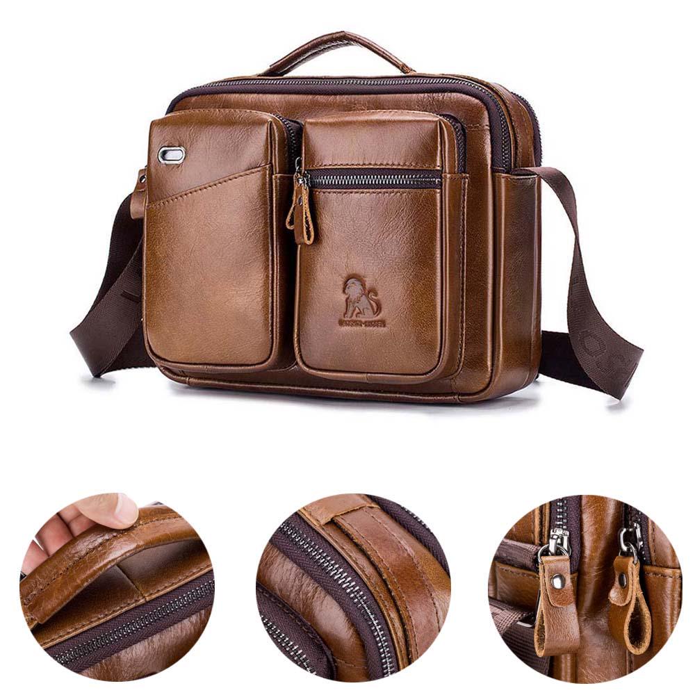 LAOSHIZI Brand Man Messenger Bag Genuine Leather Crossbody Bag Fashion Male Travel Tote Bag Shoulder Bag