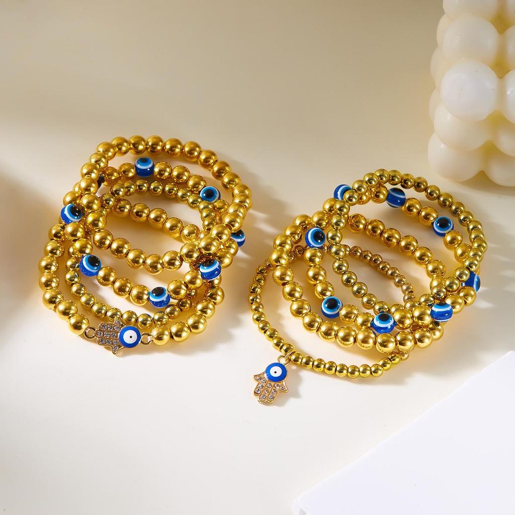 European-American Blue Evil Eye & Black Hematite 8mm Beaded Bracelet