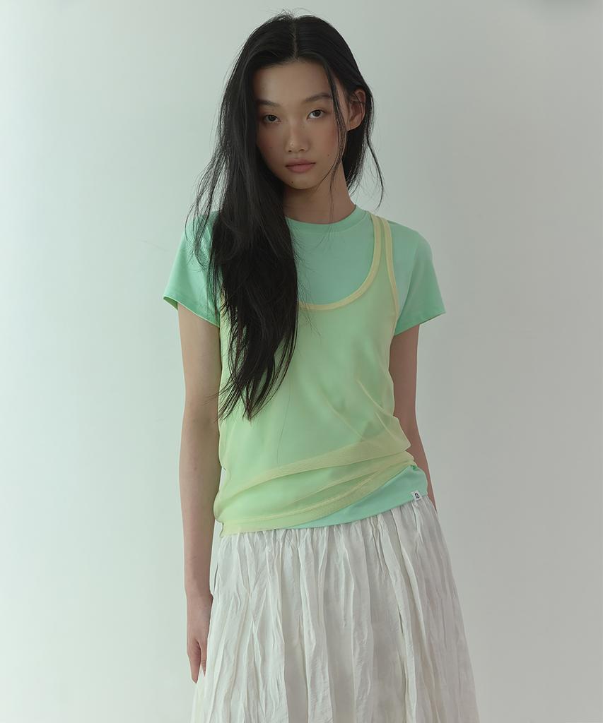 Lonkeu Sheer U-Neck Layered Sleeveless Top (Yellow)