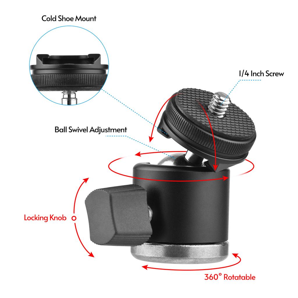 2in1 1/4 Schraube Kaltschuhmontage-Kugelkopf 360 Grad drehbarer Dual-Use-Mini-Kugelkopf aus Aluminiumlegierung