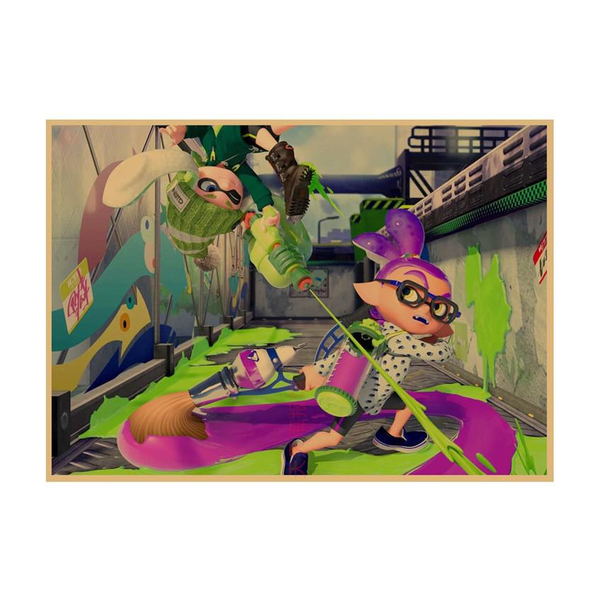 Splatoon Warriors Anime Poster - Retro Kraft Paper Wall Art for Game Rooms & Cafes