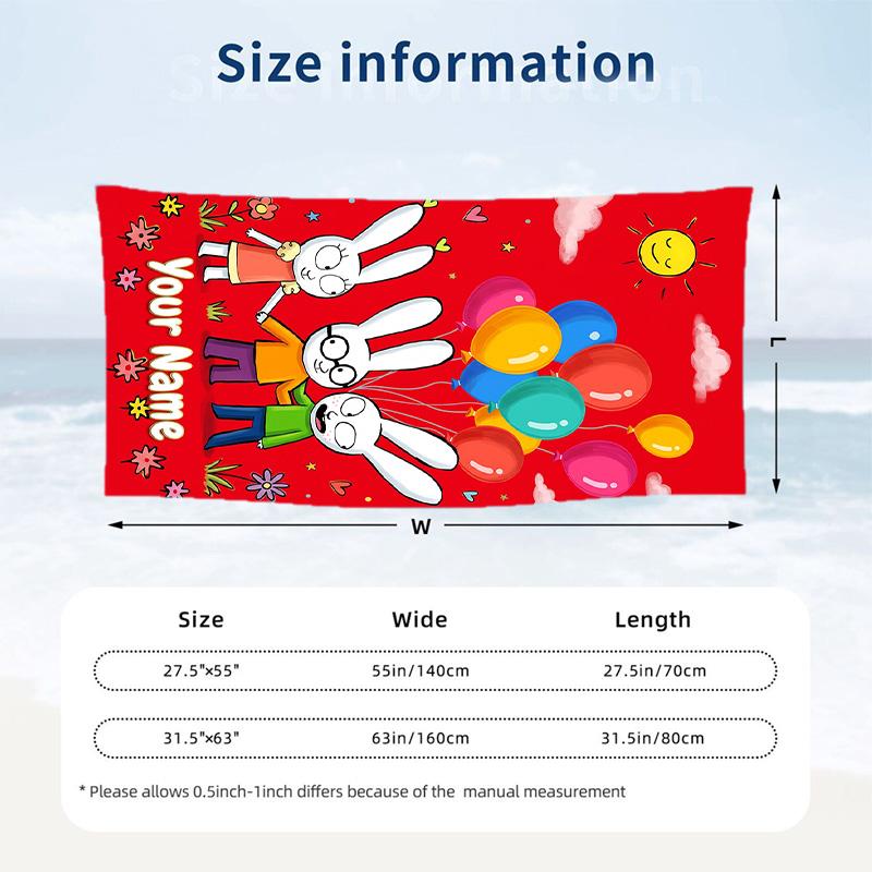 Simon Super Rabbit Beach Towel, Personalized Custom Text, Quick Dry Soft Large Towel For Swimming Pool Travel