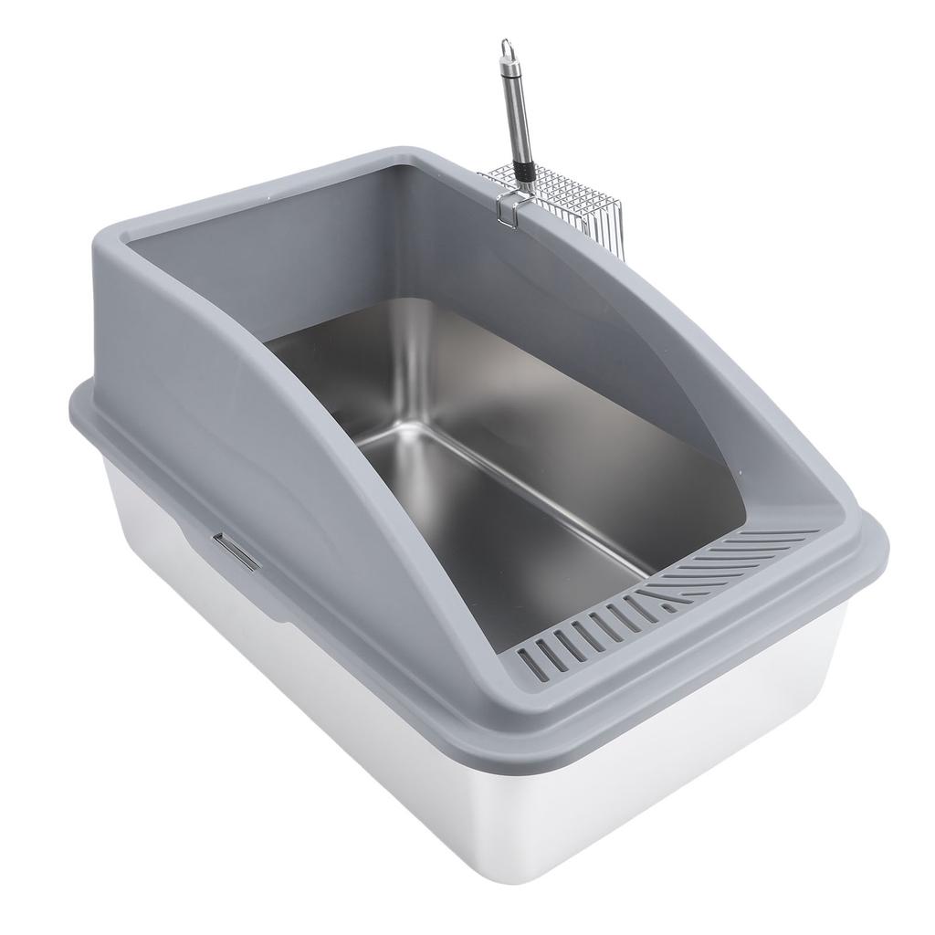 Kedi Kum Kabı Paslanmaz Çelik Çok Fonksiyonlu Geniş Boyut Açık Üst Yükseltilmiş Çit Ev için Kedi Kum Kutusu