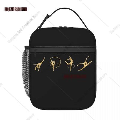 Rhythmic Gymnastics Gold Insulated Lunch Bag for Women Resuable Thermal Cooler Lunch Box Beach Camping Travel