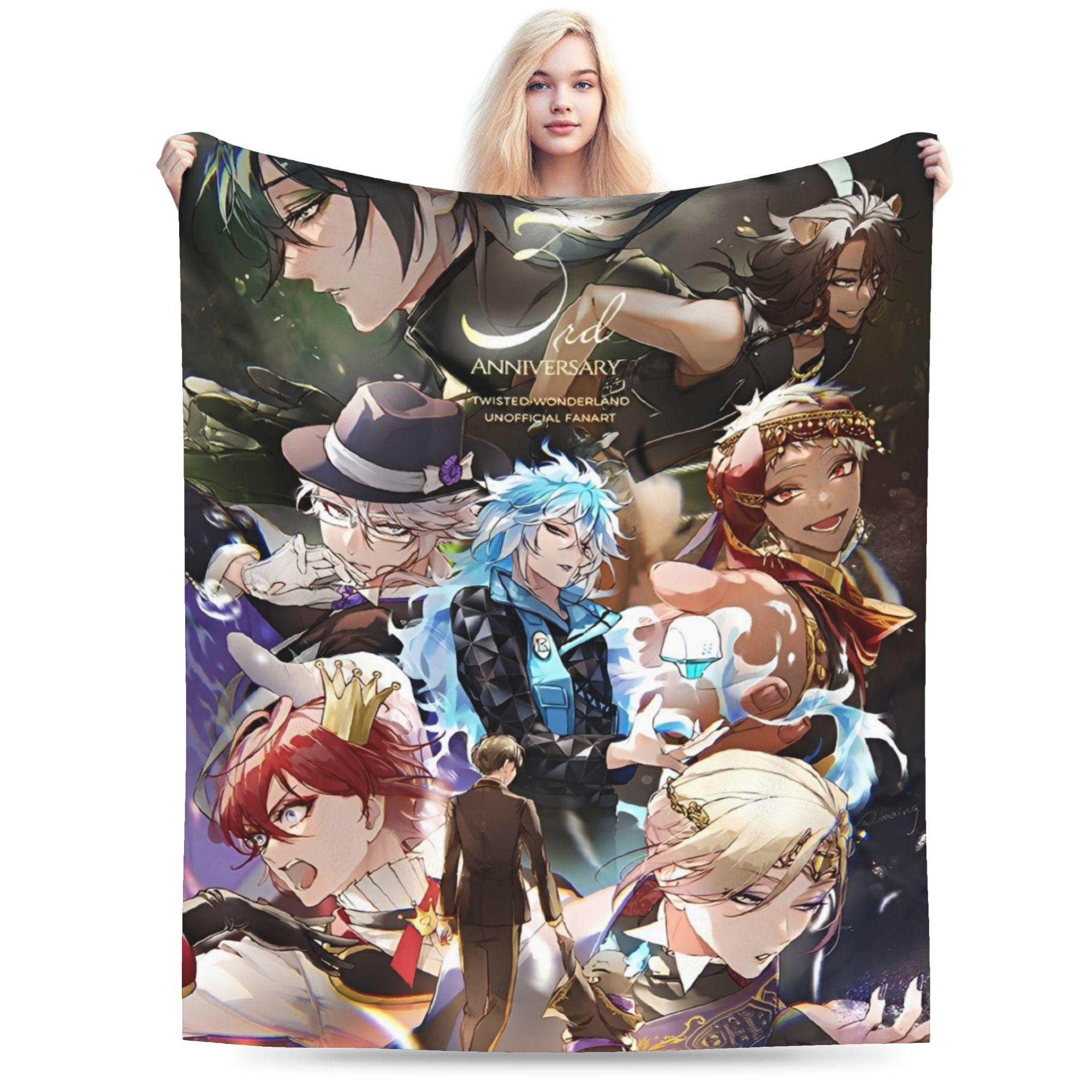 Helenal Unisex Coral Twisted-Wonderland The Animation Anime Blanket Fleece Plush Cozy Soft Throw Blanket For Bedroom Bedding Throws