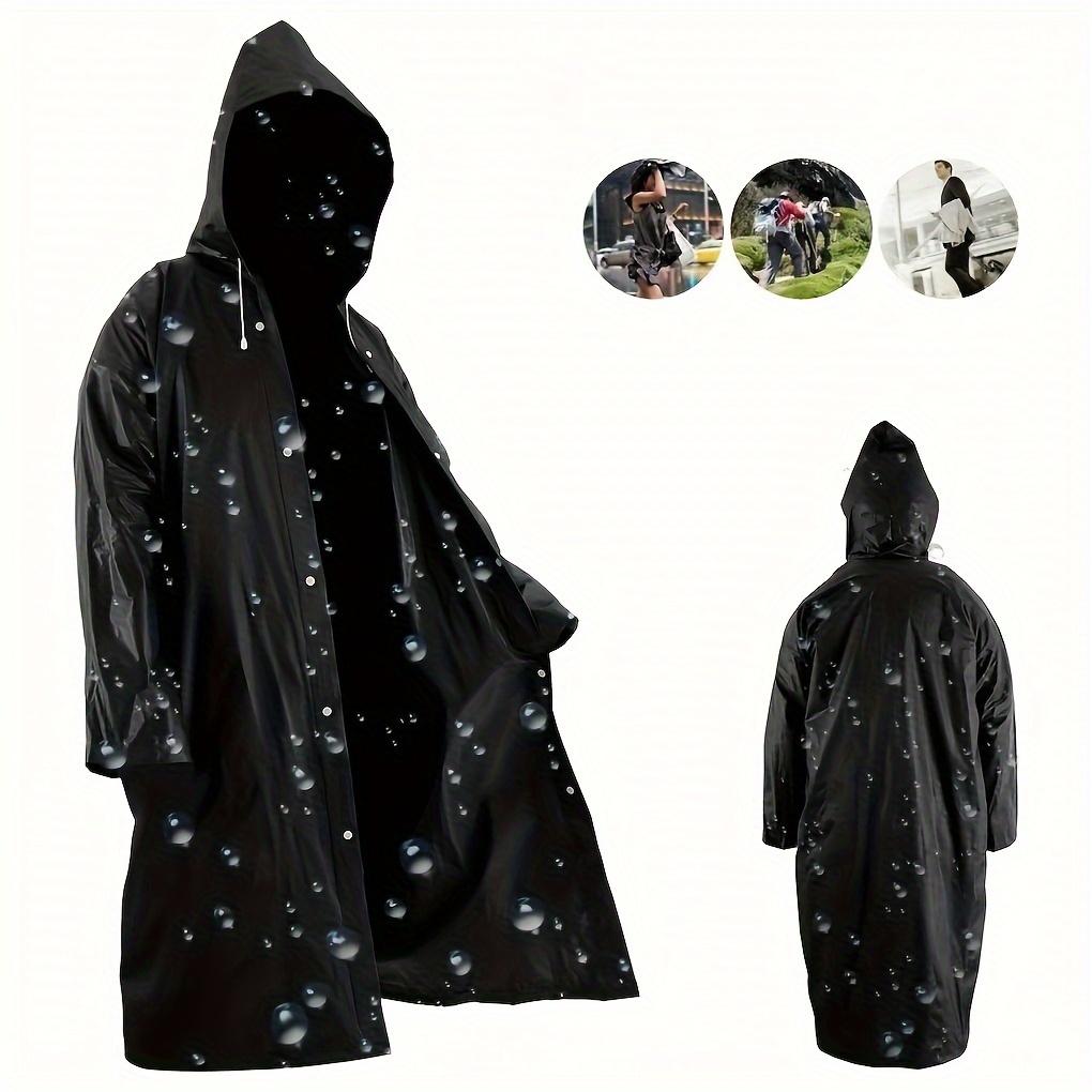 Black Waterproof Raincoat with Hood - Perfect for Hiking, Travel, Fishing & Climbing | Hand Washable EVA Material | Mid-Length