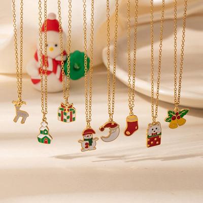 European & American Christmas Polka Dot Bell Reindeer Pendant Necklace for Women - Titanium Steel Clavicle Chain Jewelry Gift.
