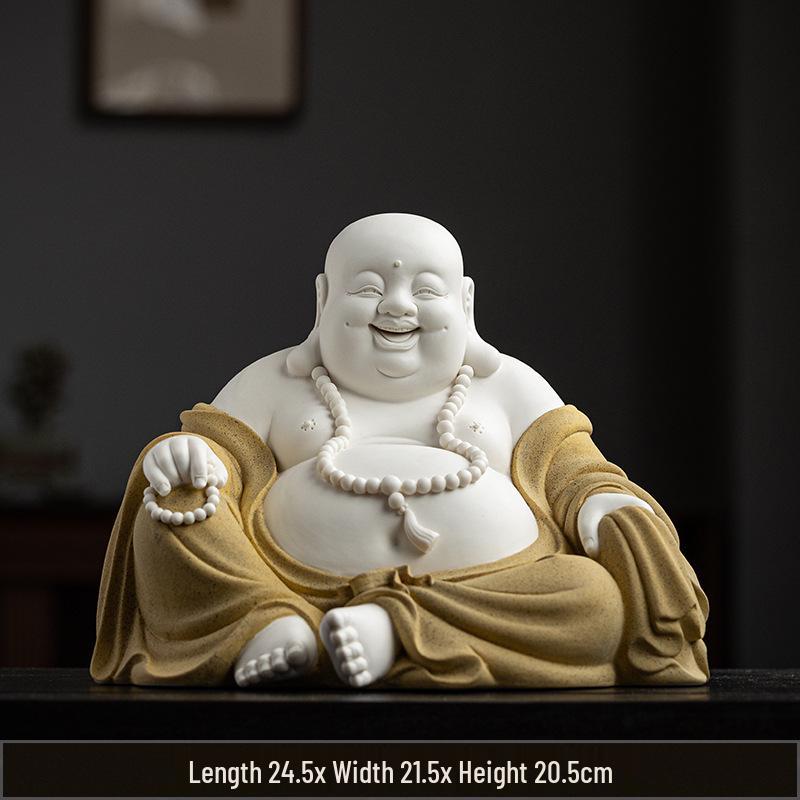 Ručně vyráběná keramická figurka Buddhy Maitréji s velkým břichem: Šťastný smějící se Buddha pro bohatství a domácí dekoraci