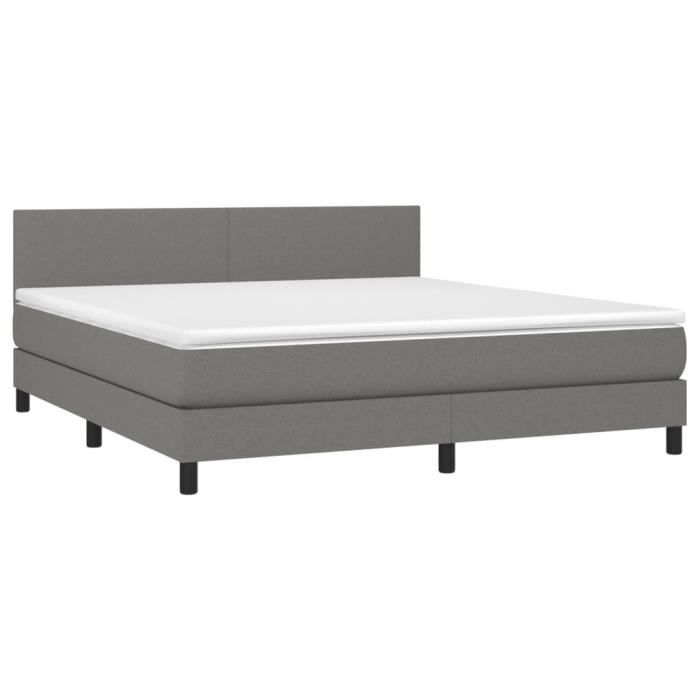3139914 vidaXL Lit à sommier tapissier avec matelas Gris foncé 180x200cm Tissu