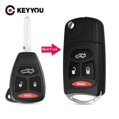 KEYYOU 4 Buttons Remote Flip Folding Key Shell Case For Chrysler Sebring Pacifica Dodge Jeep 3 +1 Panic