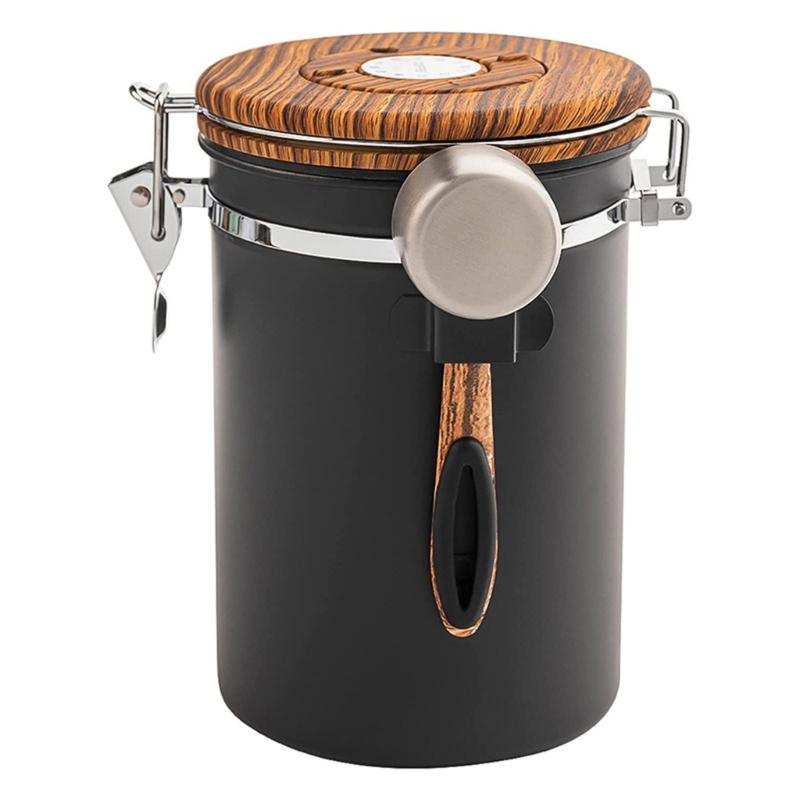 

Кухонная канистра для кофе из нержавеющей стали, банка для хранения продуктов питания с отслеживателем даты и ложкой для герметичной банки для кофейной гущи 1