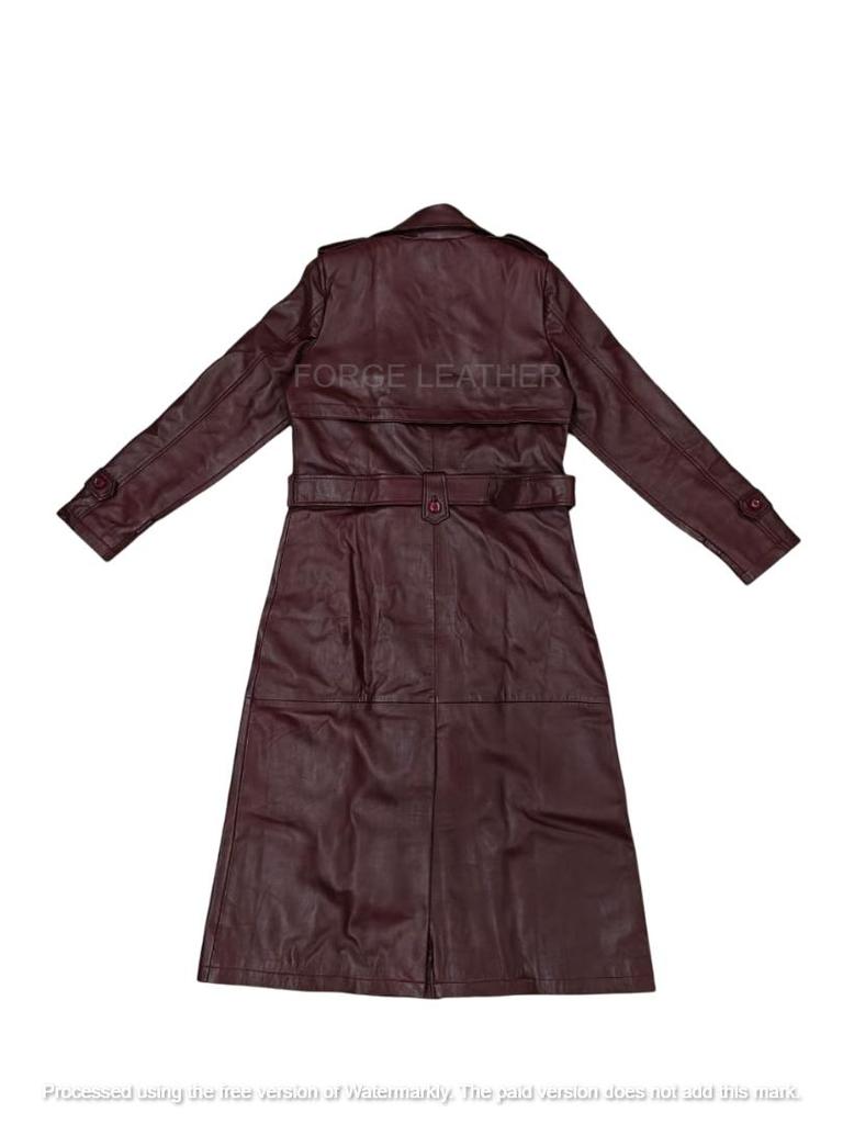 Trench Coat Handmade Lambskin Burgundy Genuine Leather Casual Soft Fit New Women