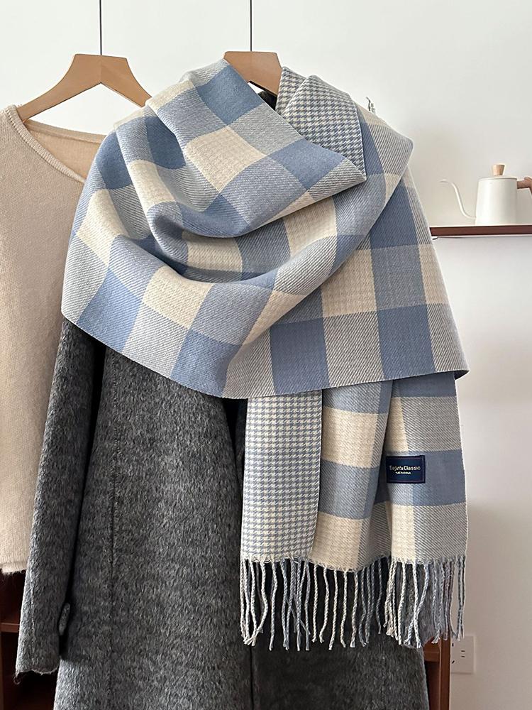Women Preppy Style Plaid Houndstooth Knitted Scarf Headscarf Casual Tassel Scarve Mujer Foulard Wrap Shawl Winter New Korean