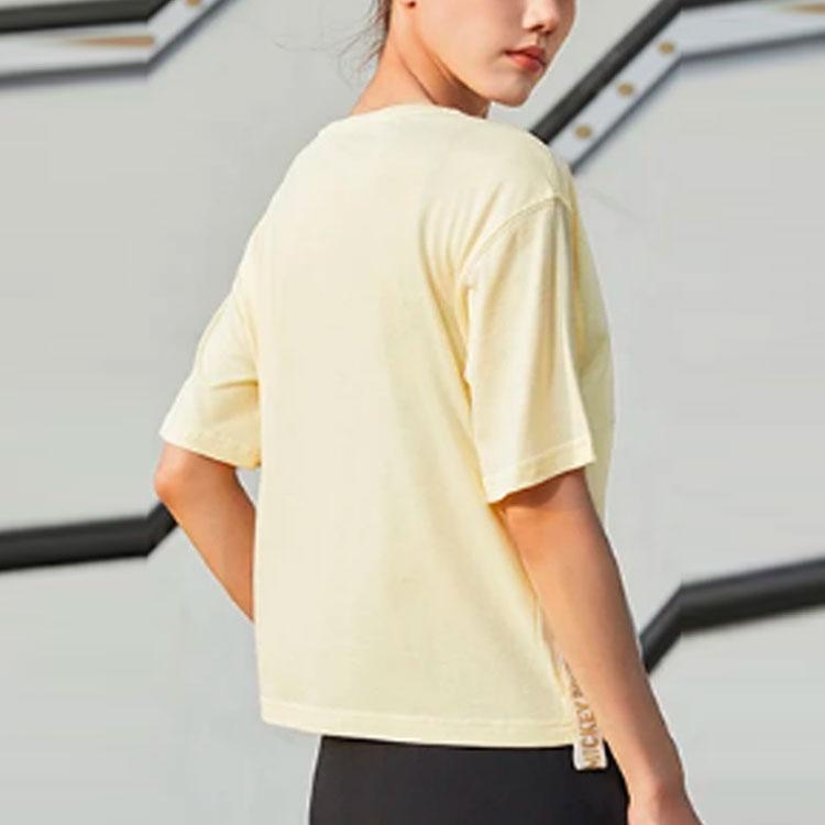 Li-Ning X Disney Co-Branded Training Series Alphabet Print Tag Ribbon Loose-Fit Sports Short-Sleeve T-Shirt Women Tops Vanilla-Yellow ATSR204-2