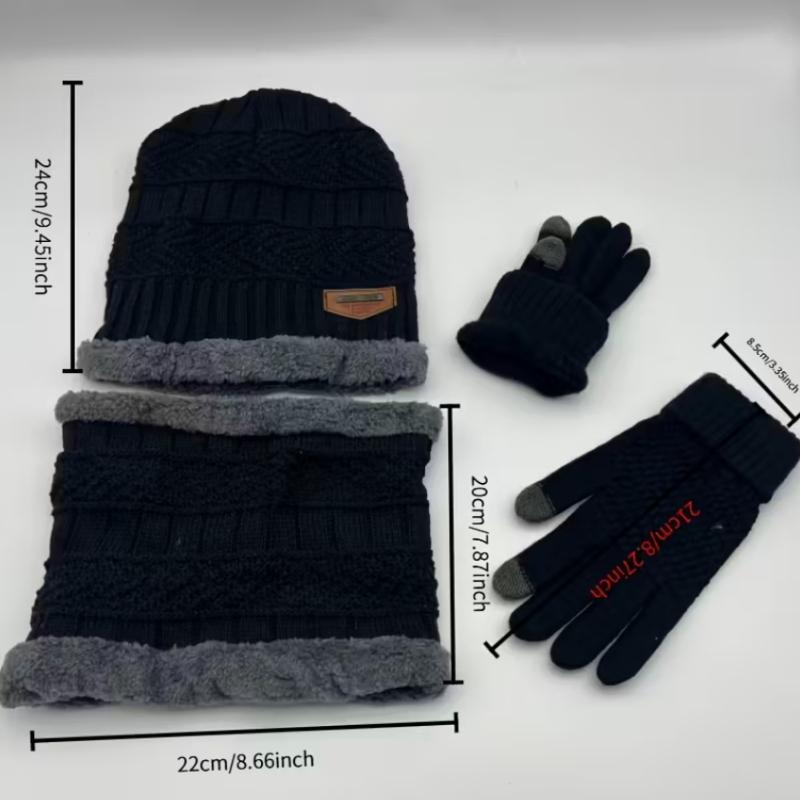 Men'S Winter Hat & Scarf Set,Cozy Knit Beanie with Fleece Lining, Warm Gloves, and Matching Scarf,Winter Accessories