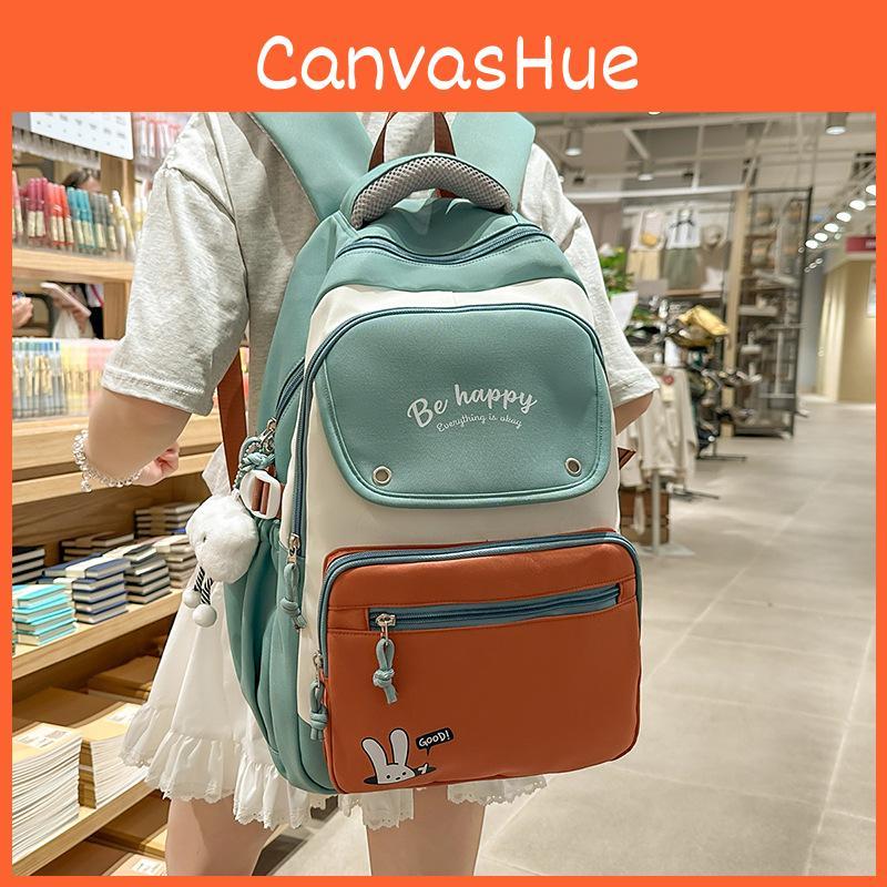 Nylon Lightweight Letter Backpack With Colorblock Design For Unisex Daily Use