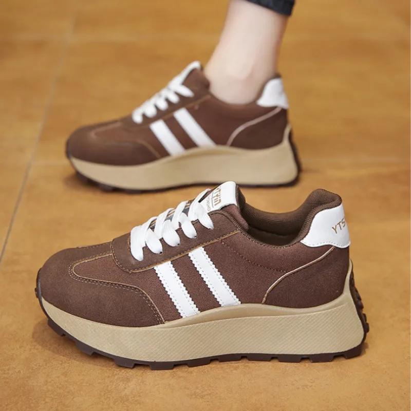 

Мода 2024 Бренд Женская обувь Перекрестная шнуровка Женская вулканизированная обувь Модное сочетание цветов Горячая распродажа Круглый носок Уличная повседневная обувь 40 коричневый