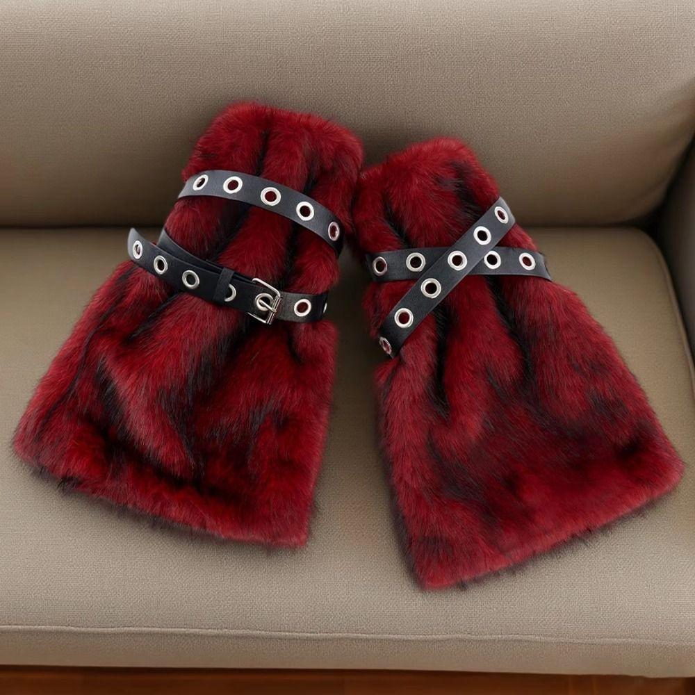 Y2K Faux Fur Leg Warmers Super Soft Fuzzy Boot Cuffs Fashion Faux Furry Belt Halloween Party