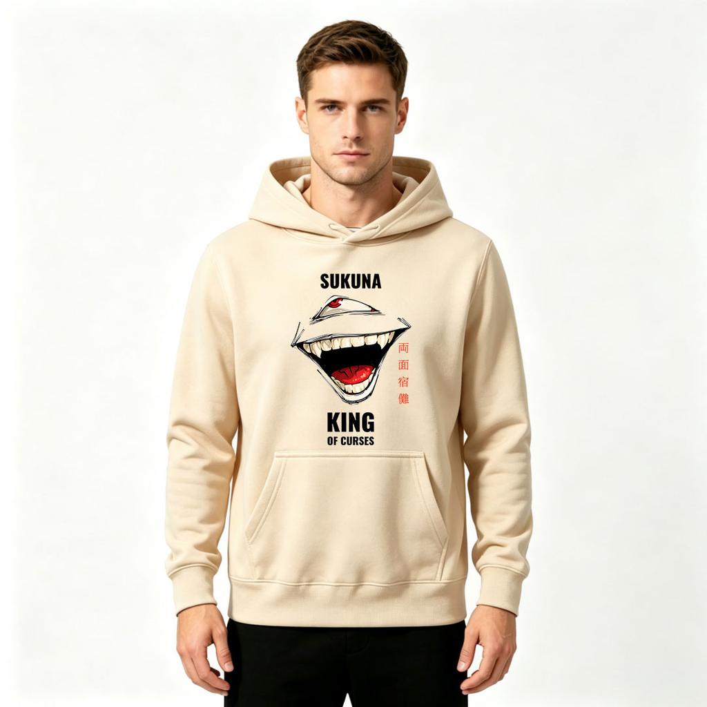 Men Sukuna King Of Curses Print Pullover Hoodie Casual Long Sleeve Graphic Sweatshirt